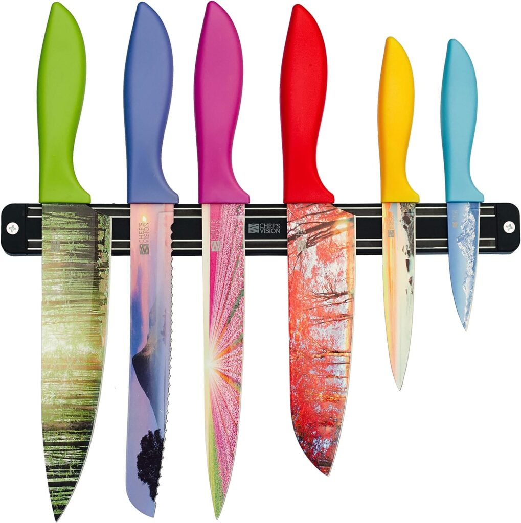 CHEFS VISION Landscape Knife Set Bundle With BEHOLD Wall-Mounted Magnetic Holder Black