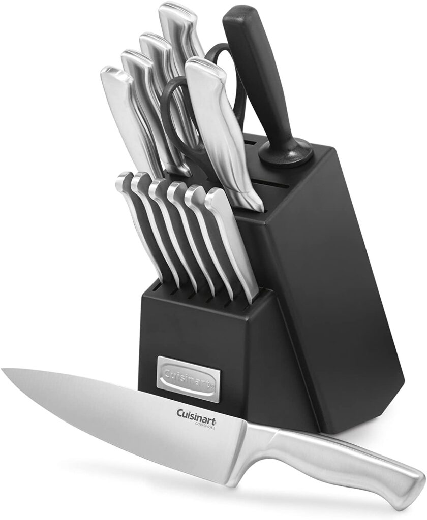 CUISINART Block Knife Set, 15pc Ultra Ultra- Sharp Cutlery Knife Set with Steel Blades for Precise Cutting , Lightweight, Stainless Steel, Durable  Dishwasher Safe, C77SS-15PK