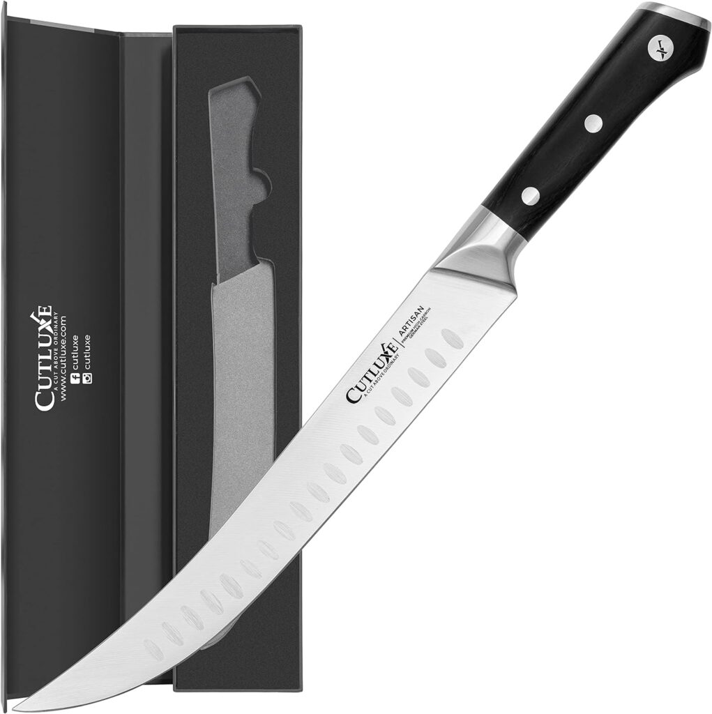 Cutluxe Butchers Knife Set – Cimeter and Bullnose Butcher Breaking Knives – Forged High Carbon German Steel – Full Tang  Razor Sharp – Ergonomic Handle Design – Artisan Series