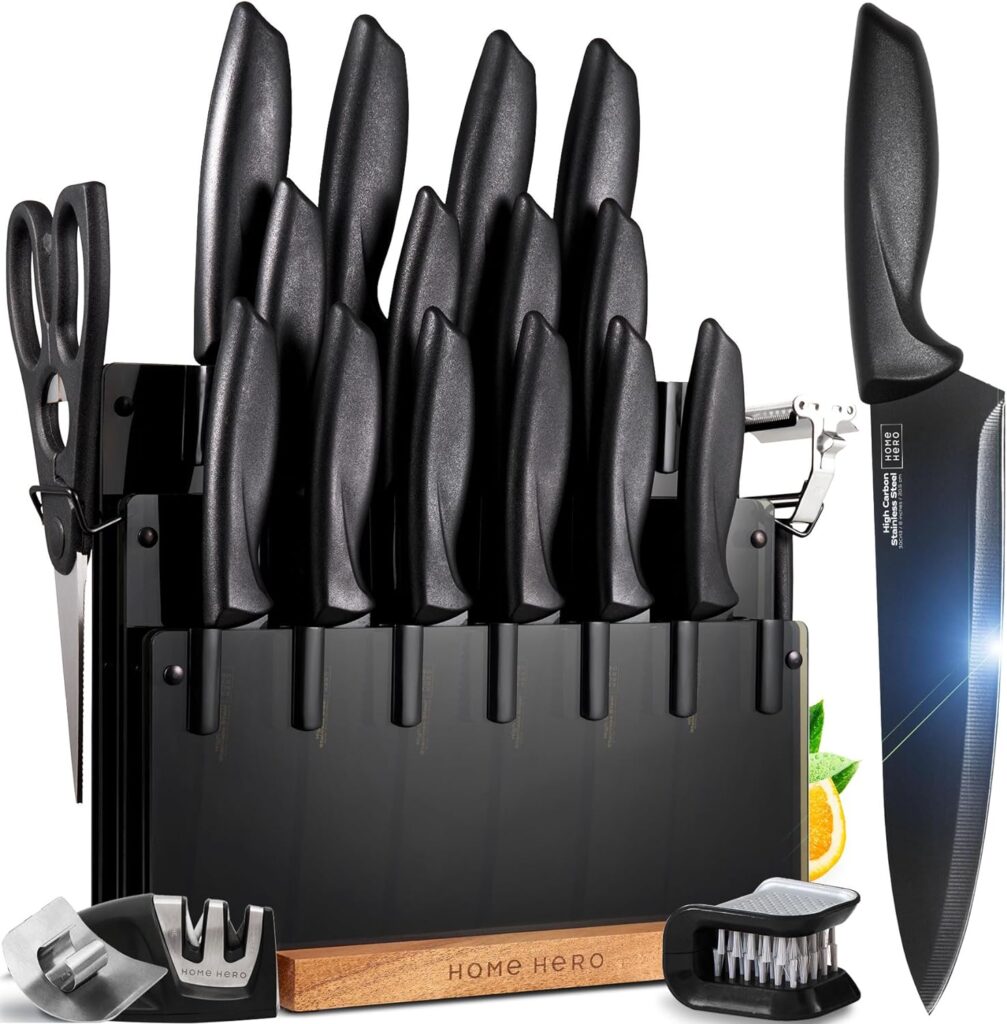 Home Hero 20 Pcs Kitchen Knife Set, Chef Knife Set  Steak Knives - Professional Design Collection - Razor-Sharp High Carbon Stainless Steel Knives with Ergonomic Handles (20 Pcs - Matte Black)