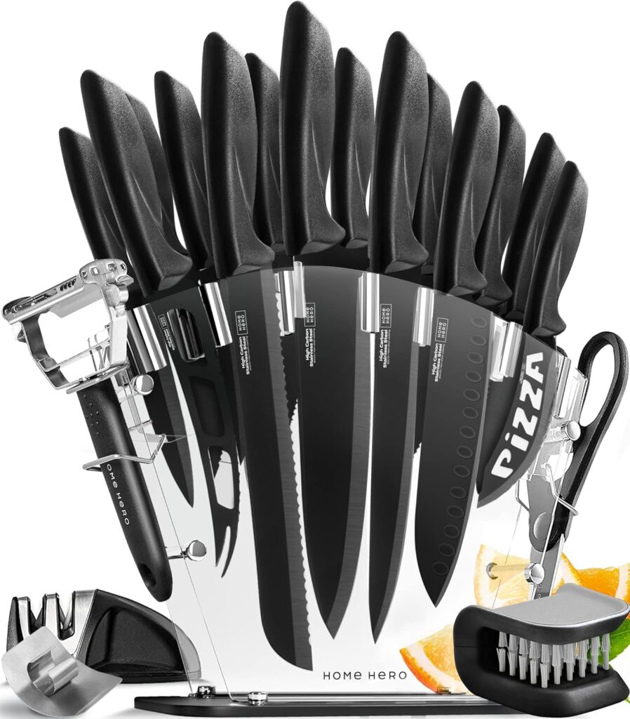 Home Hero 20 Pcs Kitchen Knife Set, Chef Knife Set  Steak Knives - Professional Design Collection - Razor-Sharp High Carbon Stainless Steel Knives with Ergonomic Handles (20 Pcs - Black)