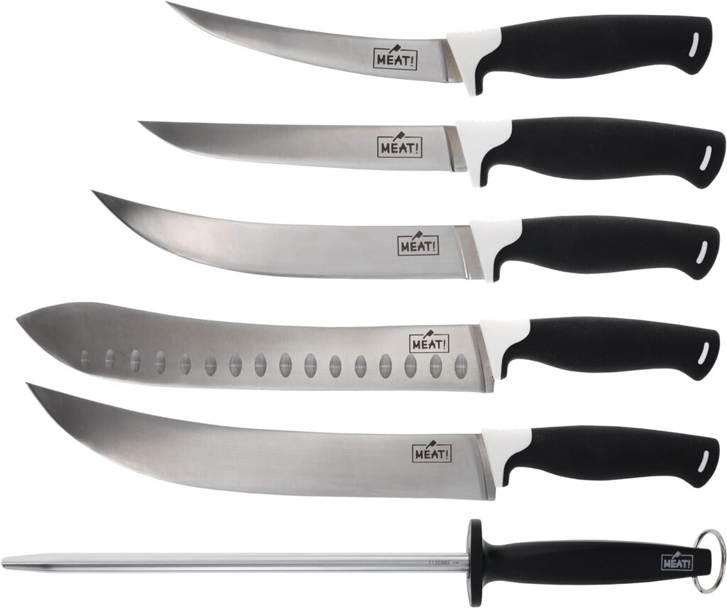 MEAT! Butcher Knives Set with Stainless Steel Blades and Slip-Resistant Handles for Meat Processing