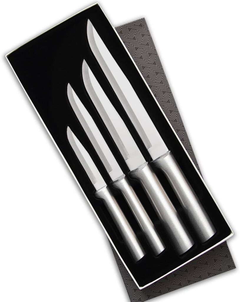 Rada Cutlery Wedding Register Knife Gift Set – 4 Stainless Steel Culinary Knives With Silver Aluminum Handle Made in the USA