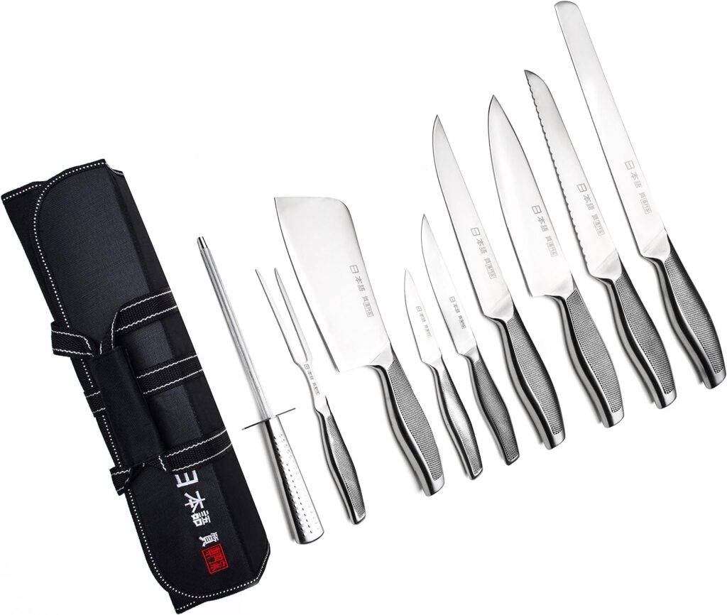 Ross Henery Professional Japanese Chef’s Knife Set | 9 Piece Hand Sharpened Stainless Steel Knives | Kitchen Set  Canvas Case