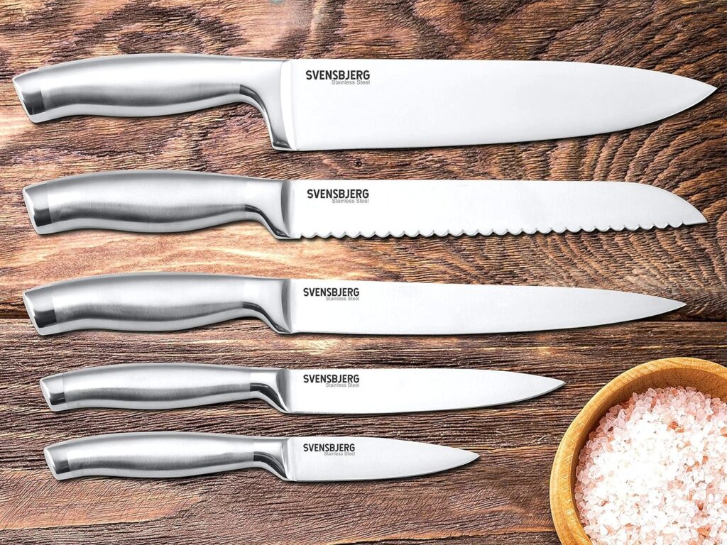 Svensbjerg Modern-Silver Chef Kitchen Knife Set without Block, Chef Knife Set for Cooking, Knife Set for Kitchen, Stainless Steel, Sharp, German Brand | SB-KS101