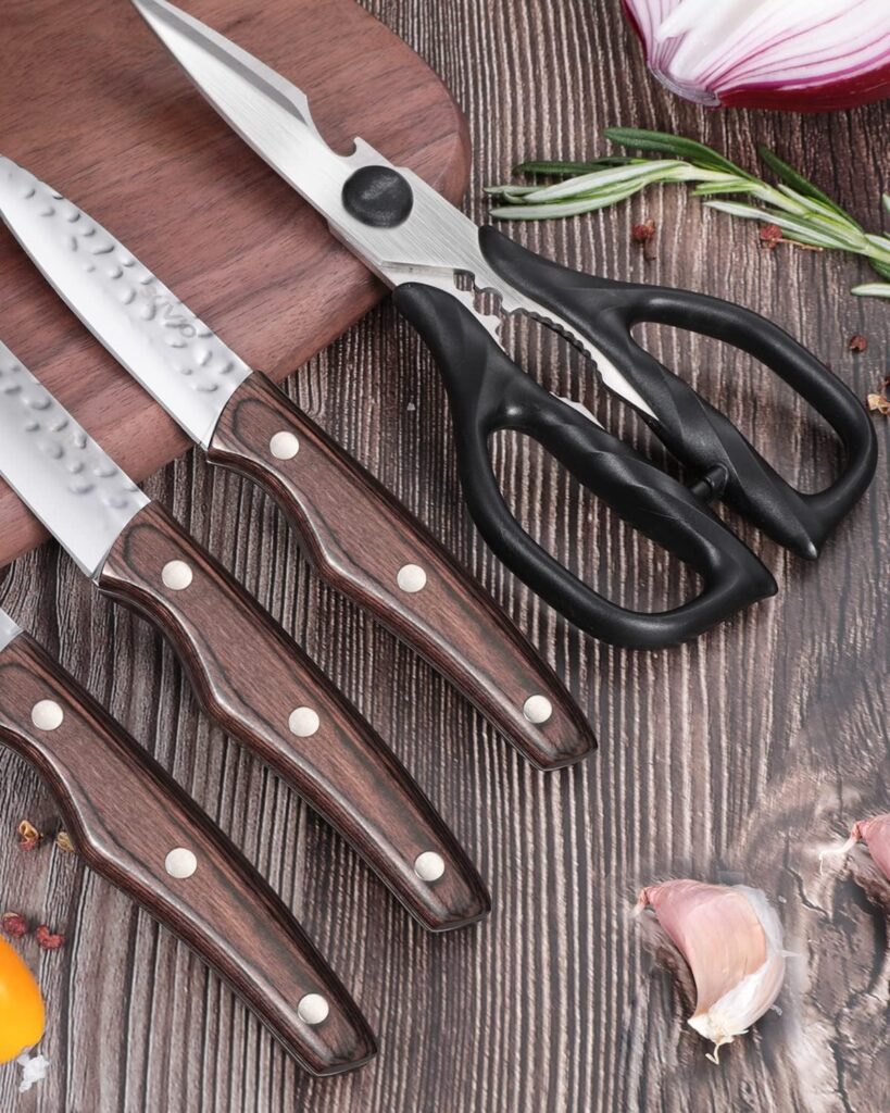 syvio White Knife Set, Kitchen Knife Set With Block and Sharpener, 14 Piece Kitchen Knives for Chopping, Slicing, DicingCutting