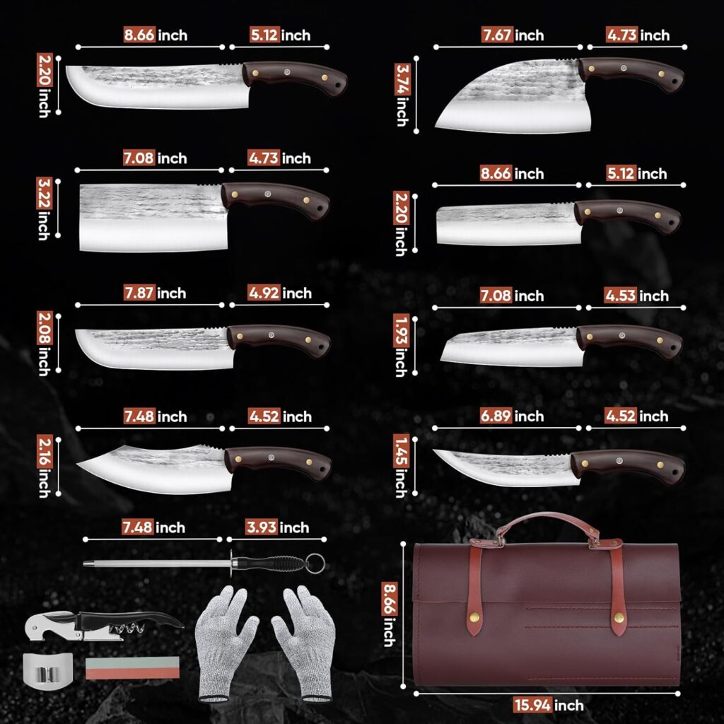 TIJERAS 14PCS Butcher Knife Set for Meat Cutting, Premium Japanese Chef Knife Set with Knife Bag, High Carbon Steel BBQ Knife Set Kitchen Cooking Knives Set for Thanksgiving Christmas Gift