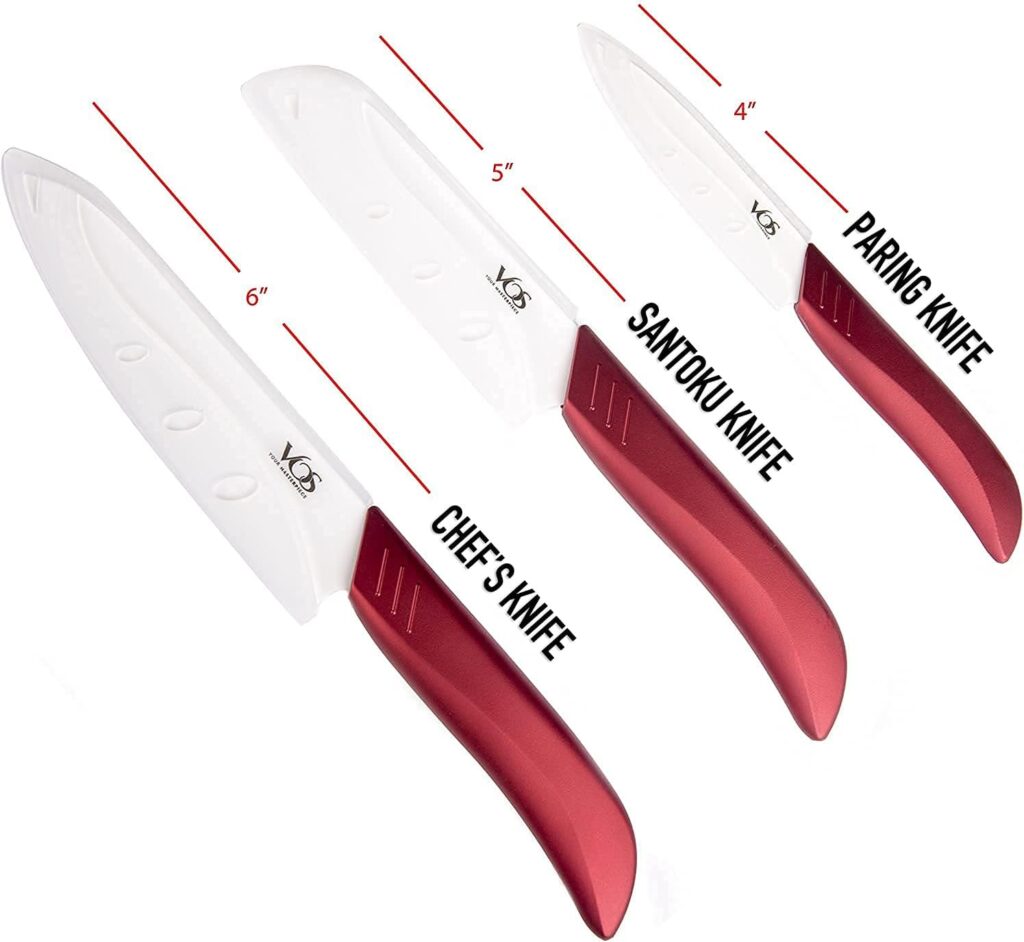 Vos 14 Pcs Knife Set with Covers -11 Pcs Blue Set and a Peeler and 3 Pcs Red Set