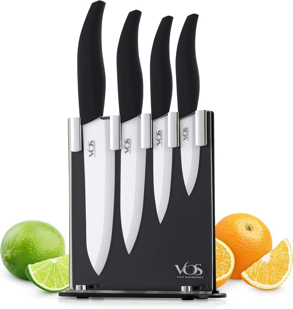 Vos Ceramic Knife Set, Ceramic Knives Set For Kitchen, Ceramic Kitchen Knives With Holder, Ceramic Paring Knife 3, 4, 5, 6 Inch Black