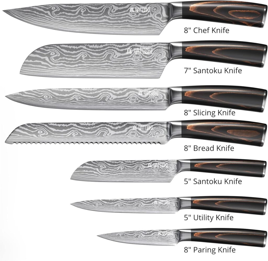 Yatoshi 7 Piece White Knife Set - Pro Kitchen Knife Set Ultra Sharp High Carbon Stainless Steel with Ergonomic Handle