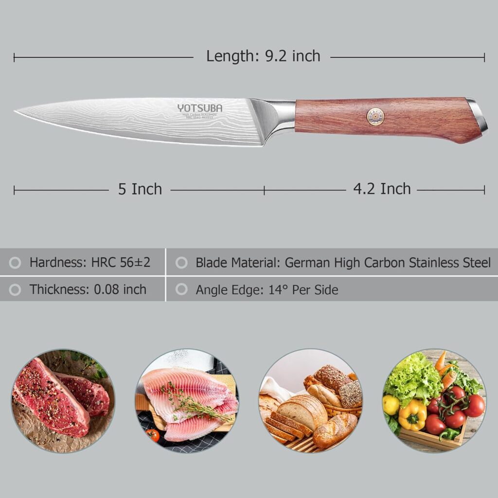 YOTSUBA Kitchen Knife Set, Chef Knife Set, Sharp High Carbon Stainless Steel Forged Blade Kitchen Knives Set with Ergonomic Rosewood Handle, Natural Wood