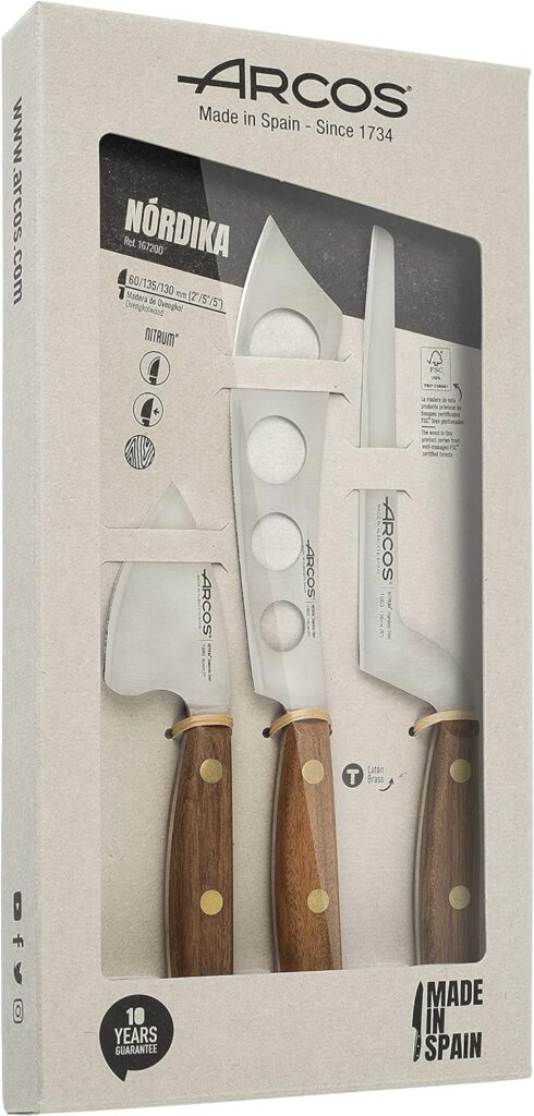 ARCOS Knife Set 3 pieces Nitrum Stainless Steel and mm blade. Professional Kitchen Knife for Cooking. 417. Ergonomic Polyoxymethylene POM Handle. Series Nordika. High precision cut. Color Brown.