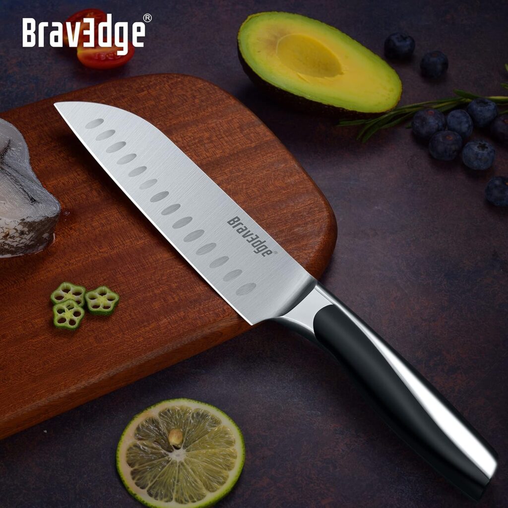 Bravedge 5 PCS Kitchen Knife Set, Professional Chef Knife with Ultra Sharp High Carbon Stainless Steel Blade and Integrated Ergonomic Handle, Gift Boxed Versatile Knife Set for Cooking