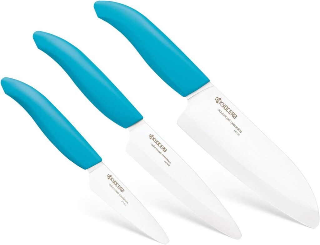 Kyocera 610445-FK-3PC-WHBU 3Piece Advanced ceramic Revolution Series Knife Set, Blade Sizes: 5.5, 4.5, 3, Blue