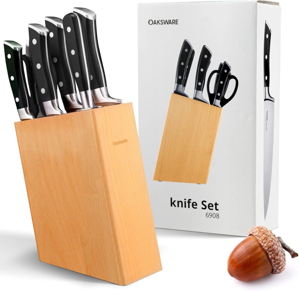 OAKSWARE Knife Sets, 8 Piece Knife Set for Kitchen with Block, German Stainless Steel Chef Knives Set with Ergonomic Handle