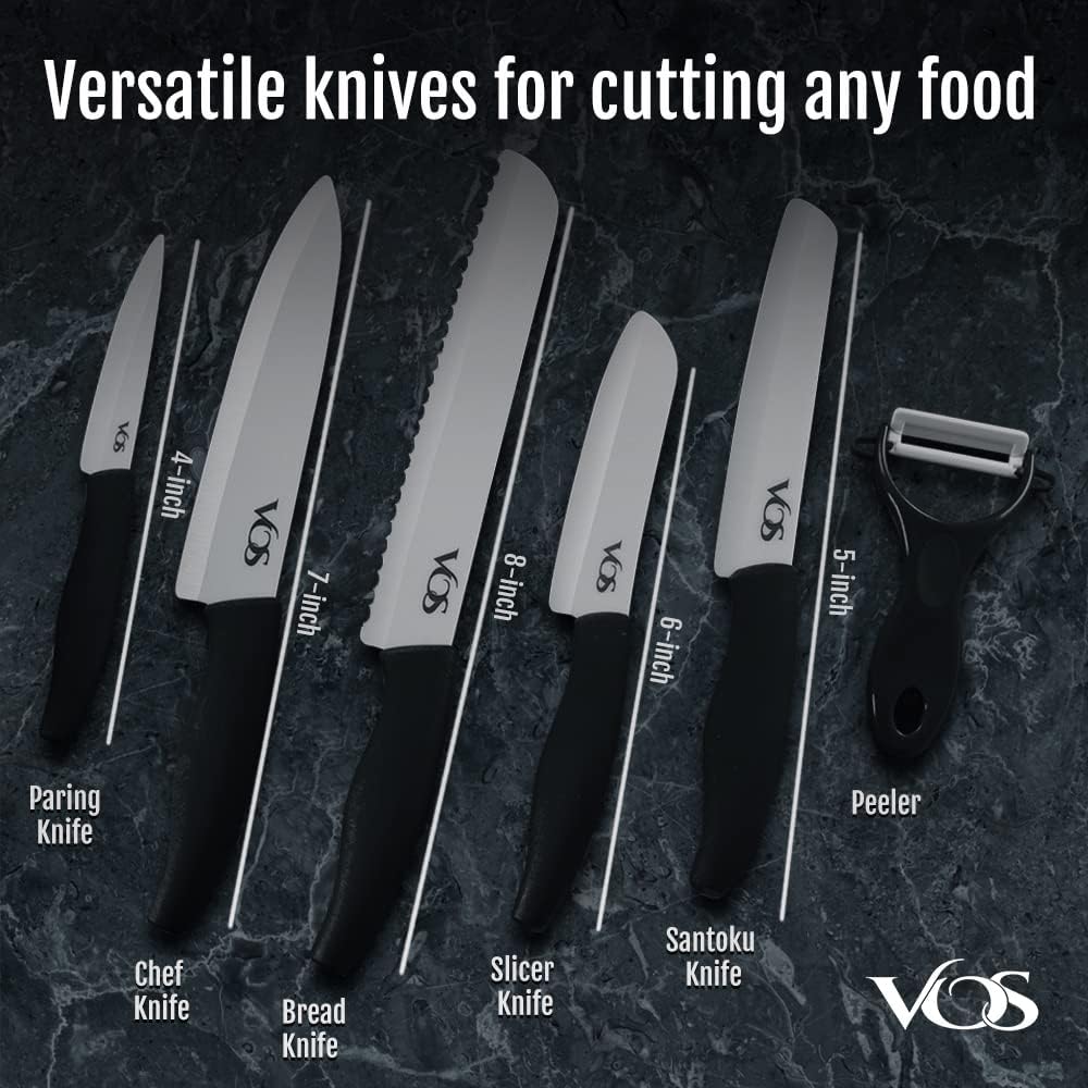 Vos Ceramic 6 Pcs Knife Set with Peeler and Chef Knife