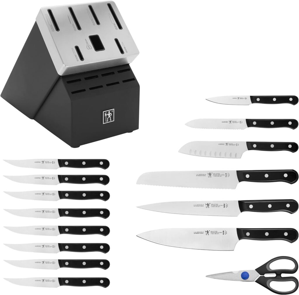 HENCKELS Solution Razor-Sharp 16-pc Self Sharpening Knife Block Set, Chef Knife, Bread Knife, Steak Knife, German Engineered Informed by 100+ Years of Mastery